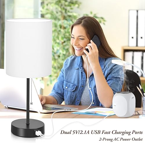 Miniatura 46 de Juego de 2 lámparas de mesa de 17.3 pulgadas con 2 salidas USB y CA, lámparas de mesita de noche para dormitorio, sala de estar, habitación