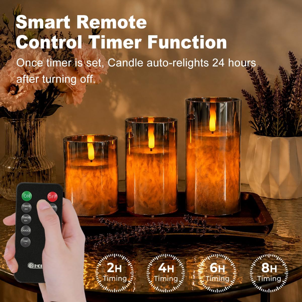 LEDHOLYT Grey Glass Rechargeable LED Flickering Flameless Candles image 3