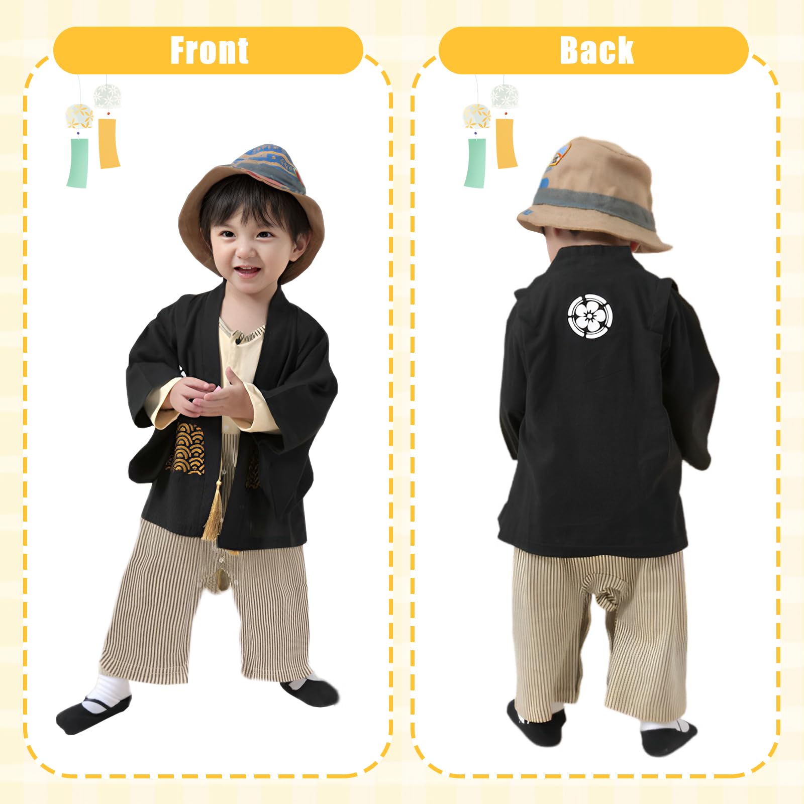 Kimono Bébé Cosplay Bebe,Déguisement Japonais Carnaval pour Bebe Garçons et Filles,Ensemble en Coton à Manches Longues pour Bébé Toddler,avec 2 Paires de Chaussettes