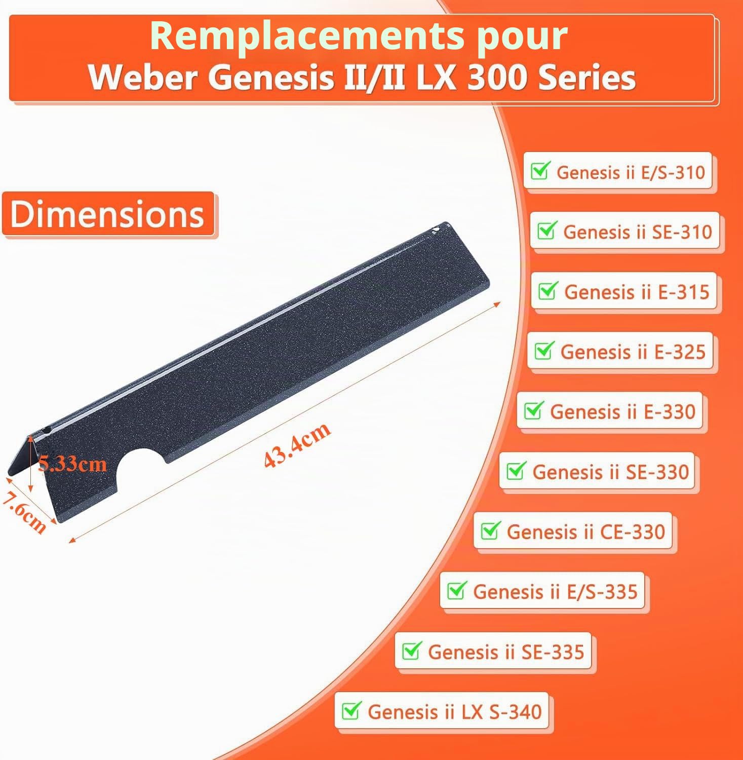 GFTIME Barres aromatisantes de 43,4 cm pour Weber Genesis II/LX 300 Series II E-310, II E-330, II E-335, II S-335, II LX S/E-340, Plaques chauffantes pour barbecues à gaz Weber 66032/66795