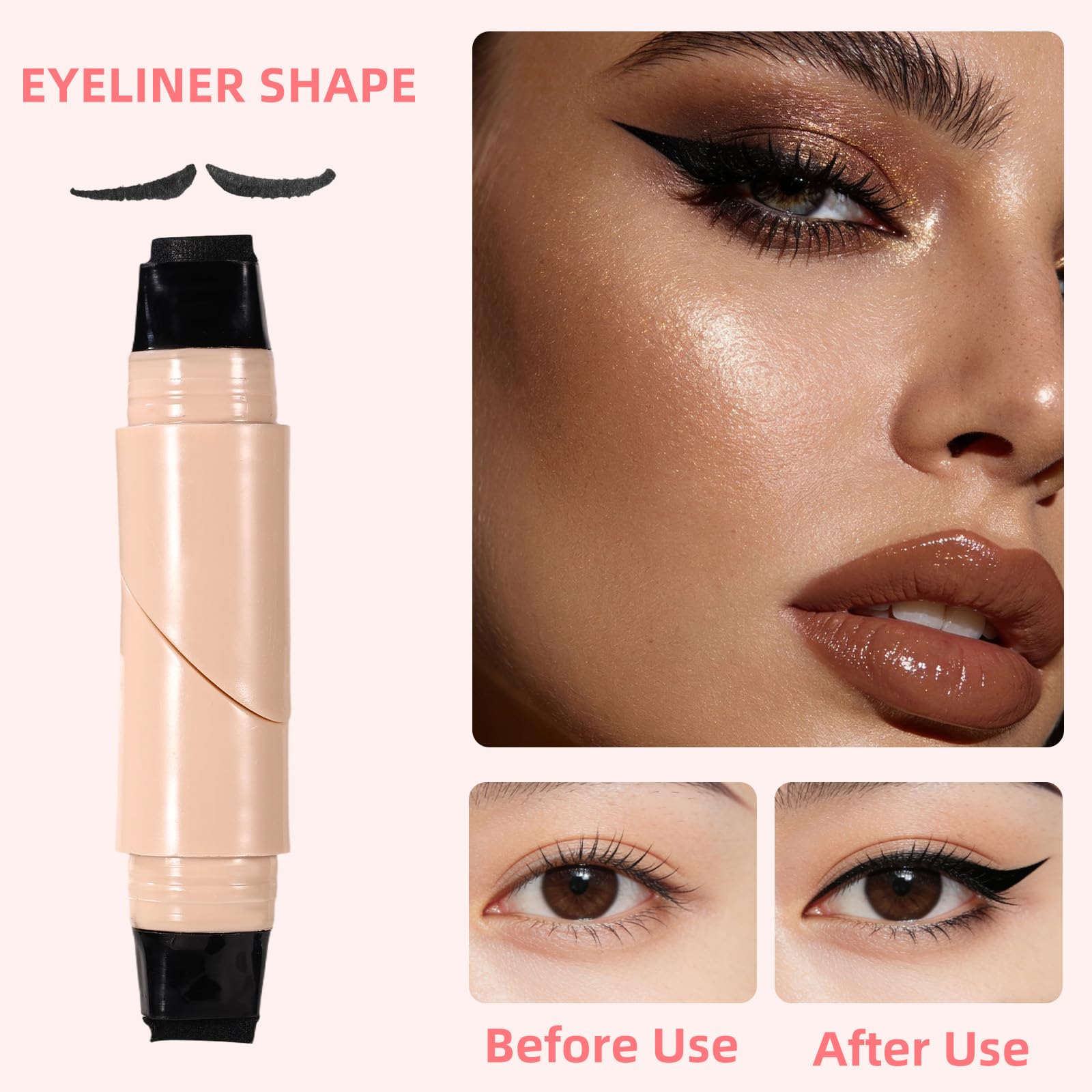 2szt Składane Stemple do Eyelinera, Dwustronny Czarny Płynny Eyeliner w Żelu w Formie Stempla dla Początkujących Łatwe Rysowanie Wykwintnego Makijażu