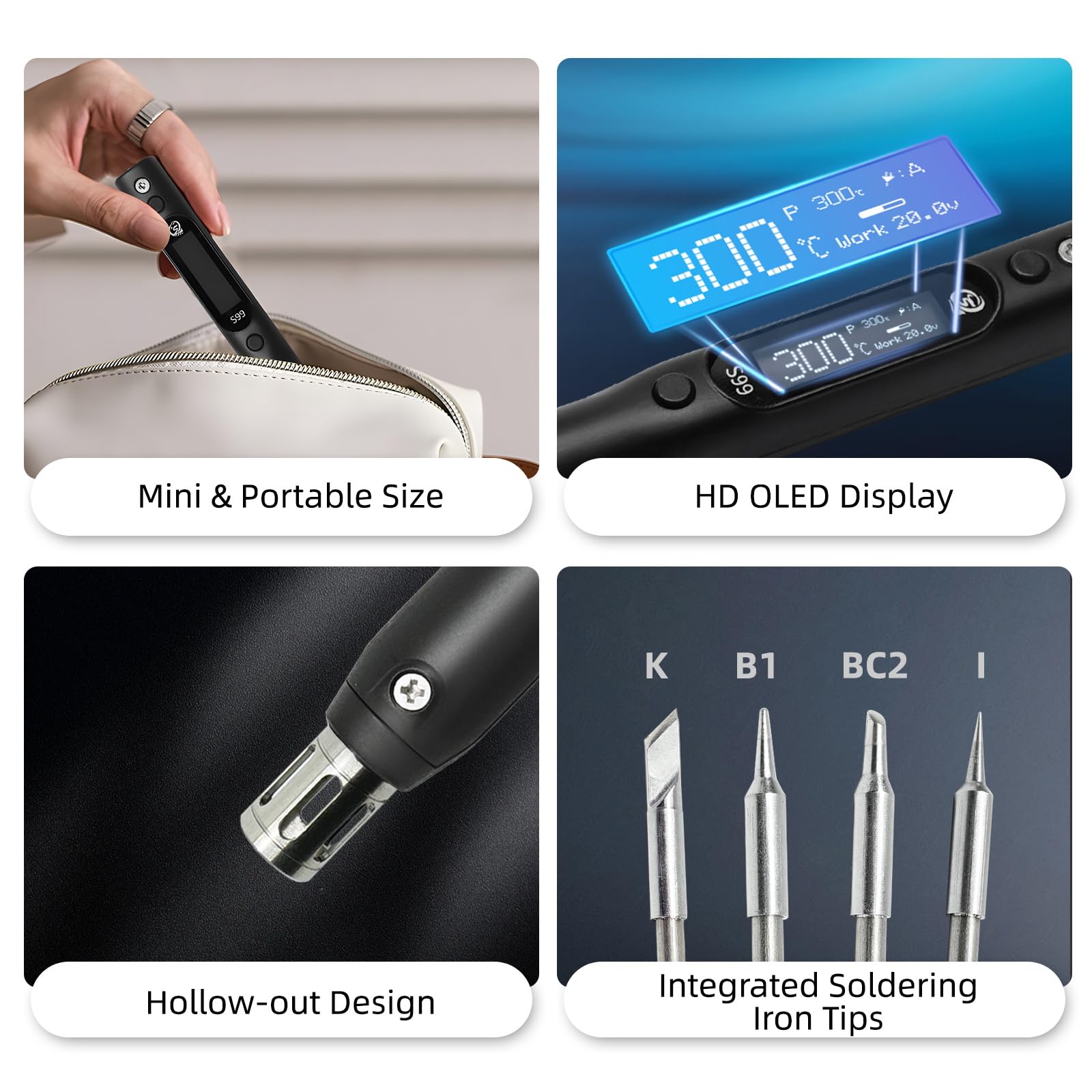 SEQURE Kit de soldador eléctrico S99 de 150 W con 4 puntas de soldadura, calibración digital de temperatura OLED de 50 ° C-500 °C, temperatura ajustable