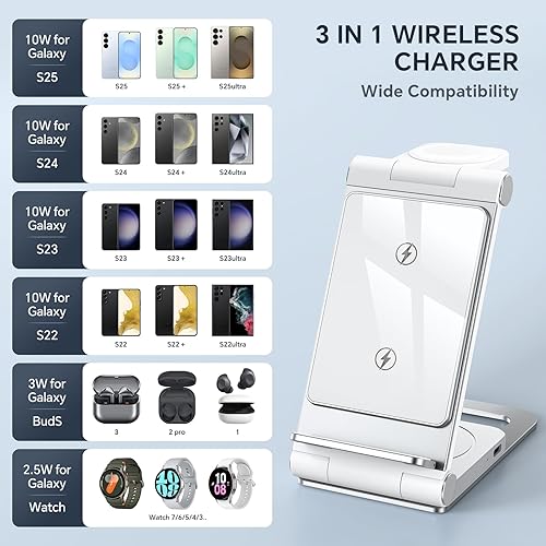 Miniatura 9 de Cargador inalámbrico para Samsung 3 en 1, estación de carga inalámbrica, soporte de cargador inalámbrico plegable para Samsung S25 Ultra S24 S23 S22