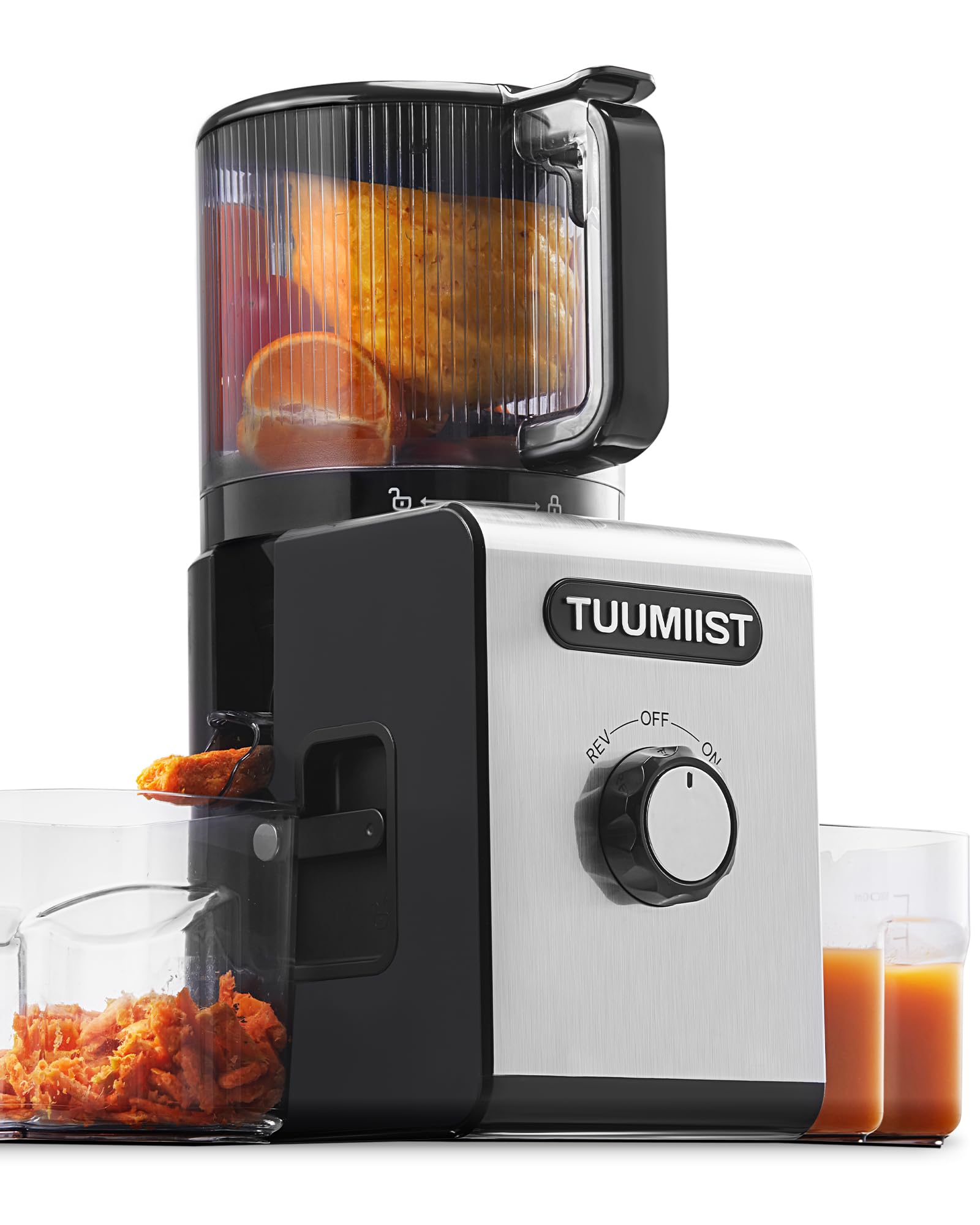 150mm XXL-Entsafter, TUUMIIST Großkalibriger Entsafter Testsieger für Obst & Gemüse, 3L Füllvolumen Für Familie – 99% Saftausbeute, BPA-frei, Glanzschwarz