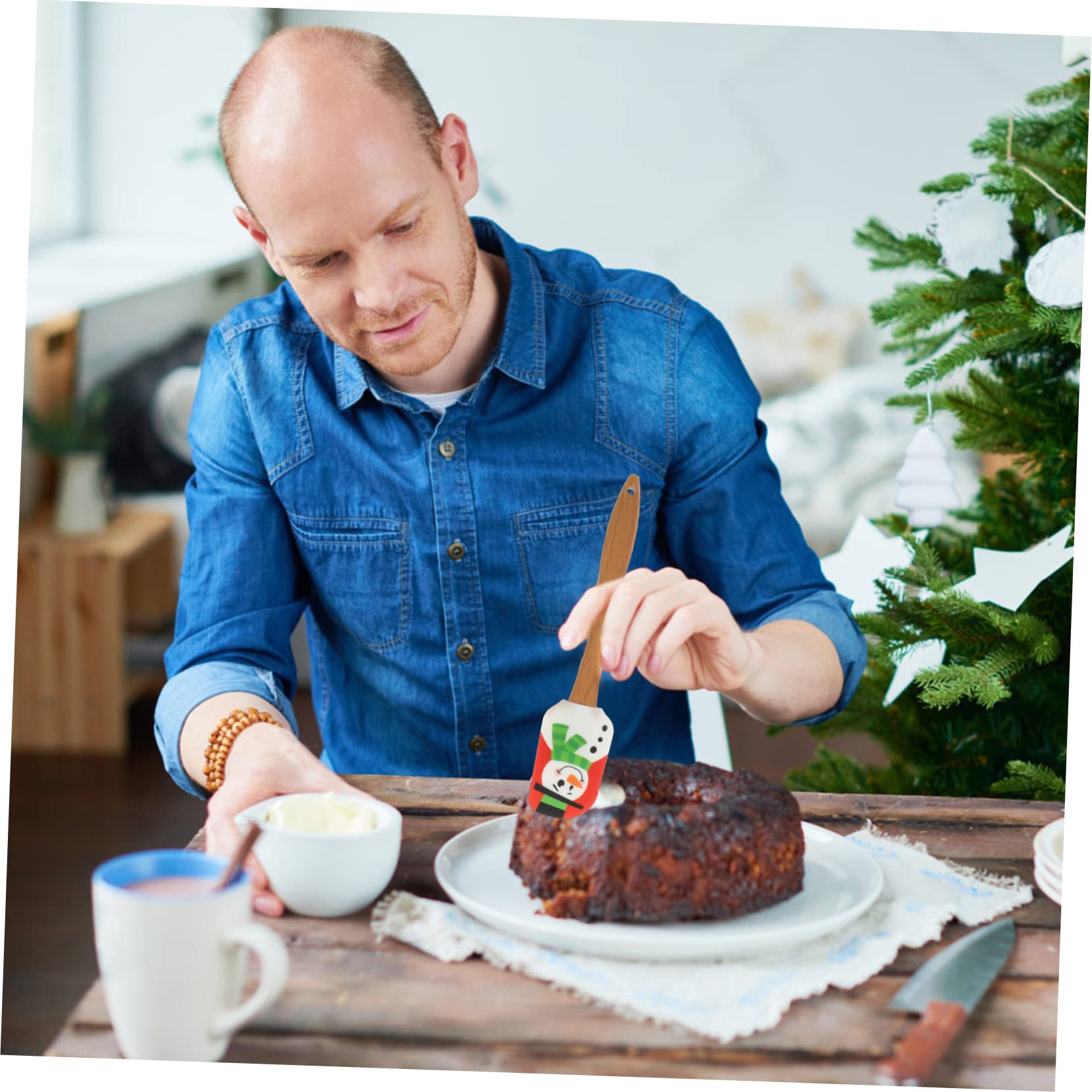 COLLBATH 4 Piezas Espátulas de Silicona para Crema de Diseño Navideño Herramientas para Repostería Ergonómico y Antideslizante Aptas para y Decorar Pasteles