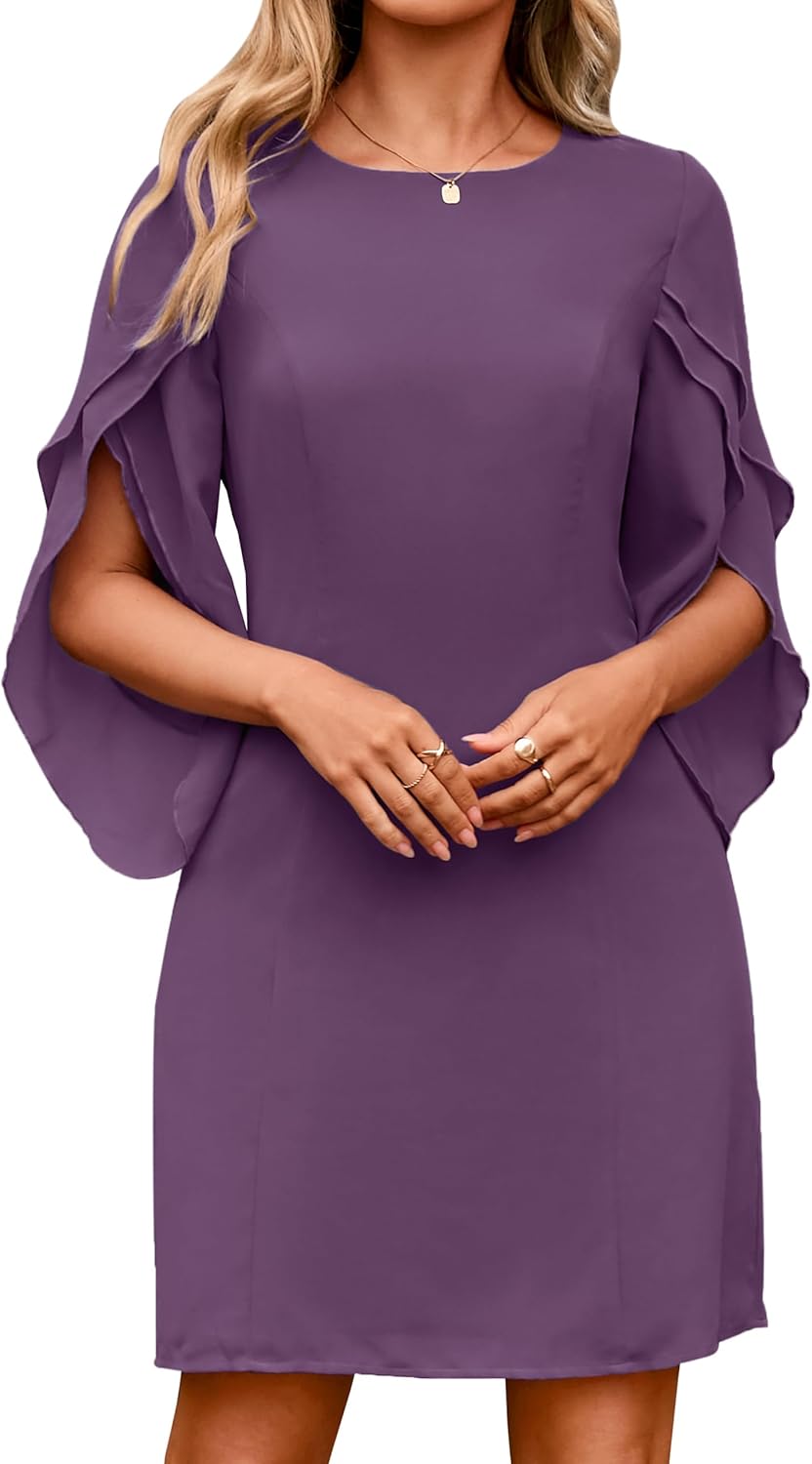 Simplee Womens Cocktail Dress 2025 Formal Flutter Sleeve Elegant Chiffon Trendy Wedding Guest Dresses