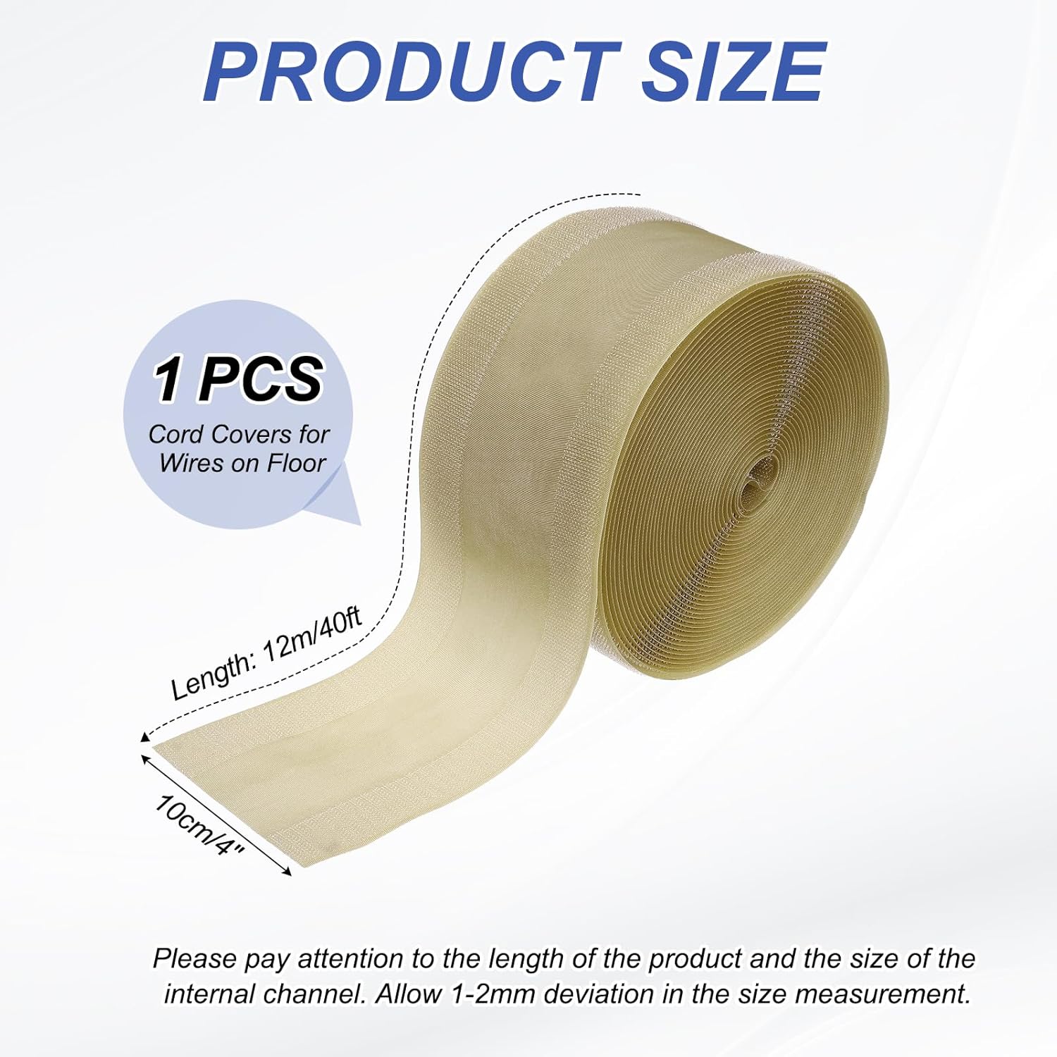 MECCANIXITY Carpet Cord Cover, 40ft Floor Cover Cord Strip Wire Protector Cable Management for Office Home, Khaki