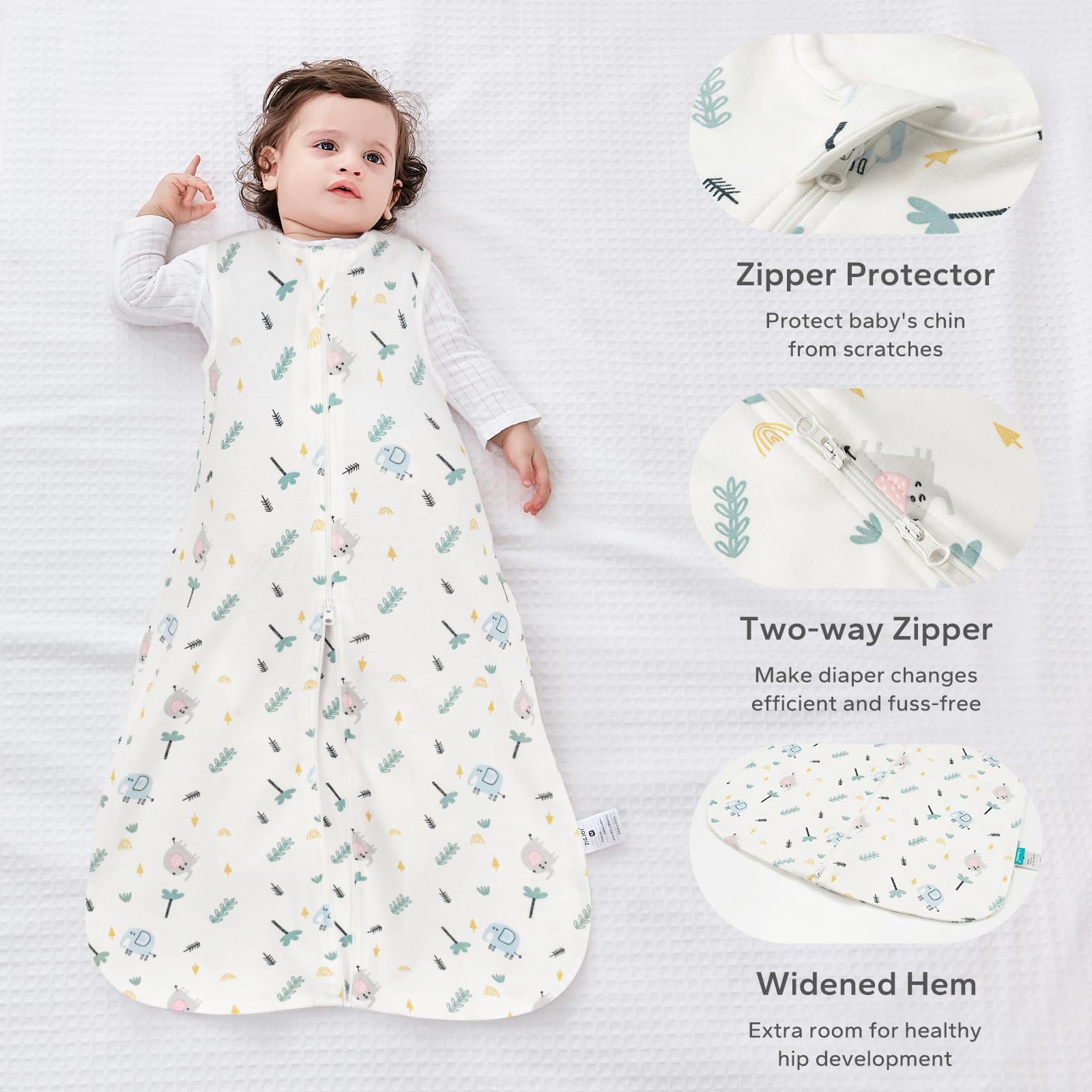 LILBESTIE Baby Sleep Bag 1.0 TOG, 100% Cotton Summer Baby Sleeping Bag 0-6 Months, 2 Pack Baby Wearable Blanket, Elephants & Stars - Image 3