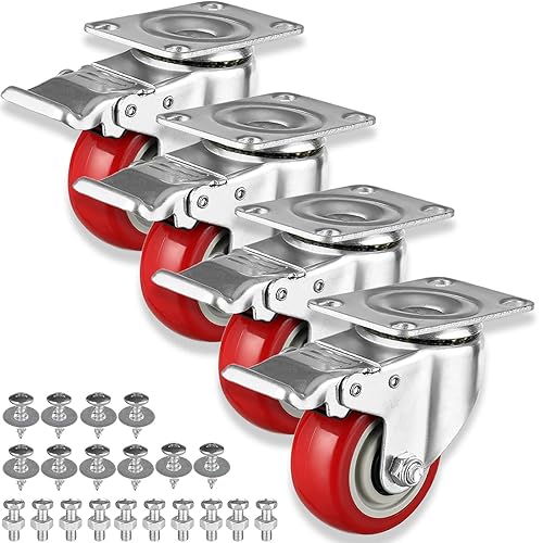 Juego de 4 ruedas giratorias resistentes de 3 pulgadas juego de ruedas giratorias de doble bloqueo con freno ruedas de metal de poliuretano