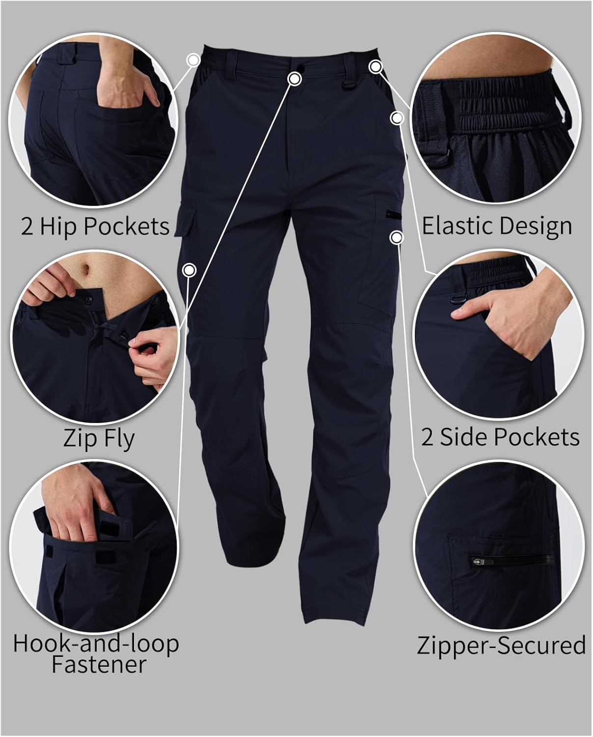 Men's Cargo Hiking Work Pants with 6 Pockets Lightweight Water Resistant Quick Dry Tactical Pants - Image 4