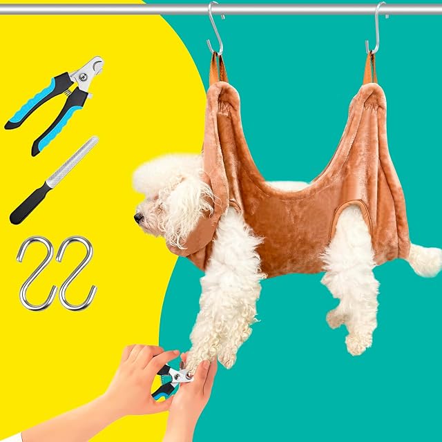 Trousse de grooming pour chiens, fournitures de g Rooming pour chien, Hamac pour chien , Harnais pour chien de grolling, Clippers pour ongles pour chiens , Crochets , Kit de hammam pour égratignures de ongles / cheveux (Coffee, S)