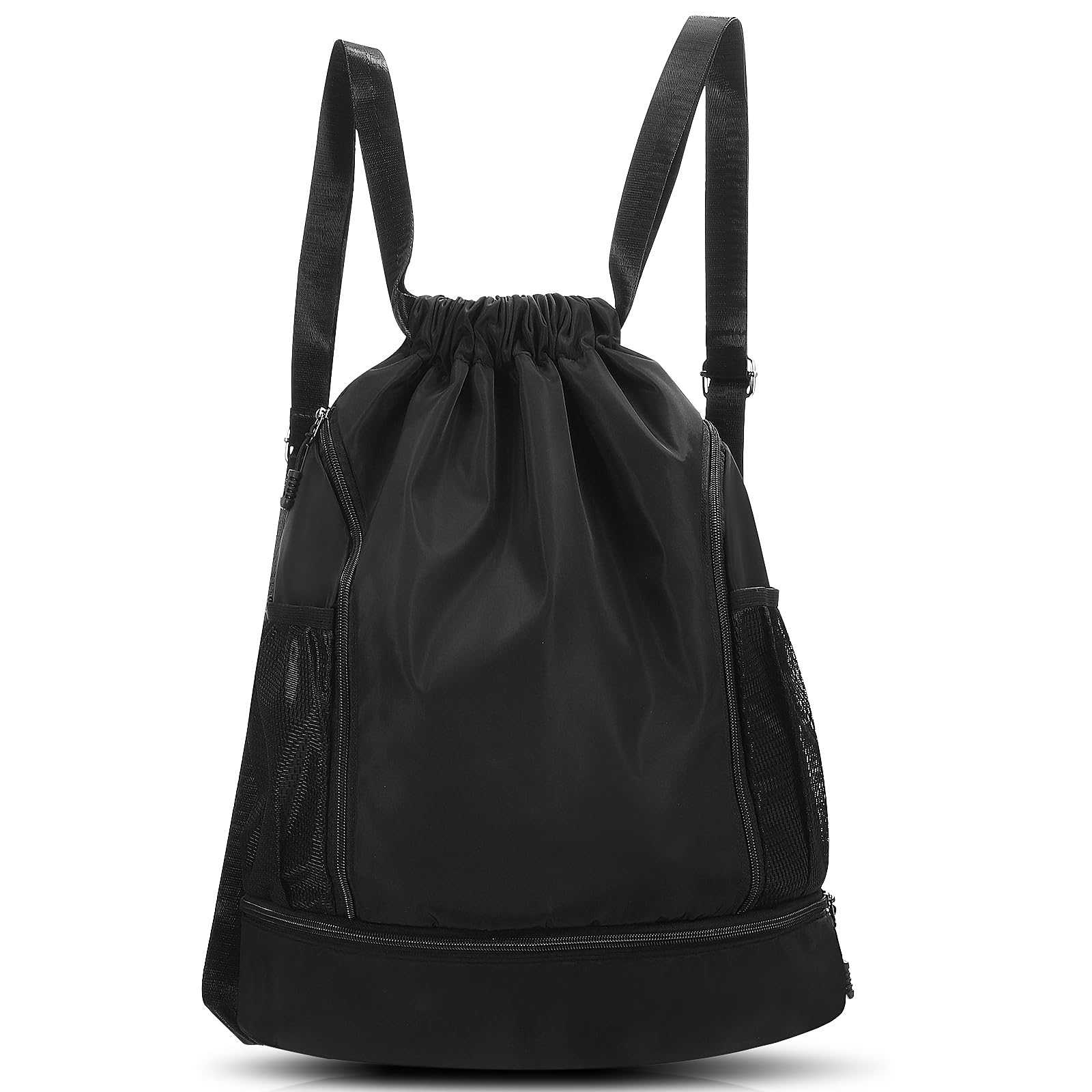 Basketball Rucksack mit Kordelzug, Sportrucksack aus Oxfordstoff in Schwarz