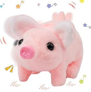 Hopearl Running Pig Pet Interactive Crawling Piglet Electronic Plush Toy Pig Grunt Twitching Nose Tail Wagging Animated Gifts for Toddlers Birthday, Pink, 20 cm