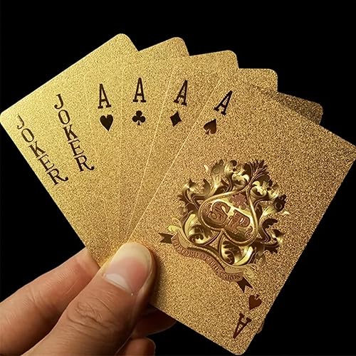Miniatura 10 de SFALCI Baraja de cartas de papel de aluminio de oro de 24 quilates, perfecta para póquer, bromas prácticas y regalos de fiesta. Navidad, Halloween,