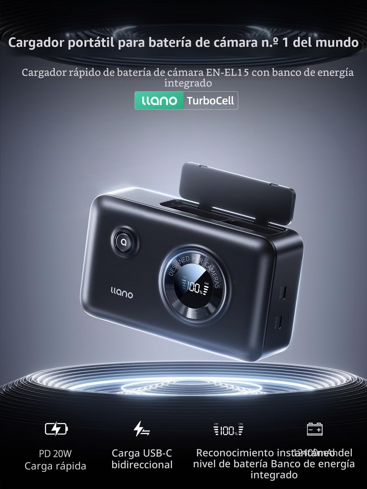 llano Cargador rápido de batería Dual EN-EL15 EN-EL15A EN-EL15B EN-EL15C para Nikon Z8 D7500 Z6II D850 D750 Z6 ZF D7200 D7100 D7000 D500 Z7II Z7 Z5 D610