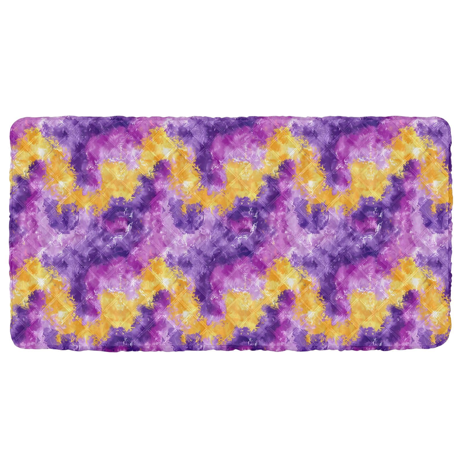 Portable Toddler Bed Sheet for Kids Yellow and Violet Tie Dye Pattern Ink Travel Bed Fitted Sheet