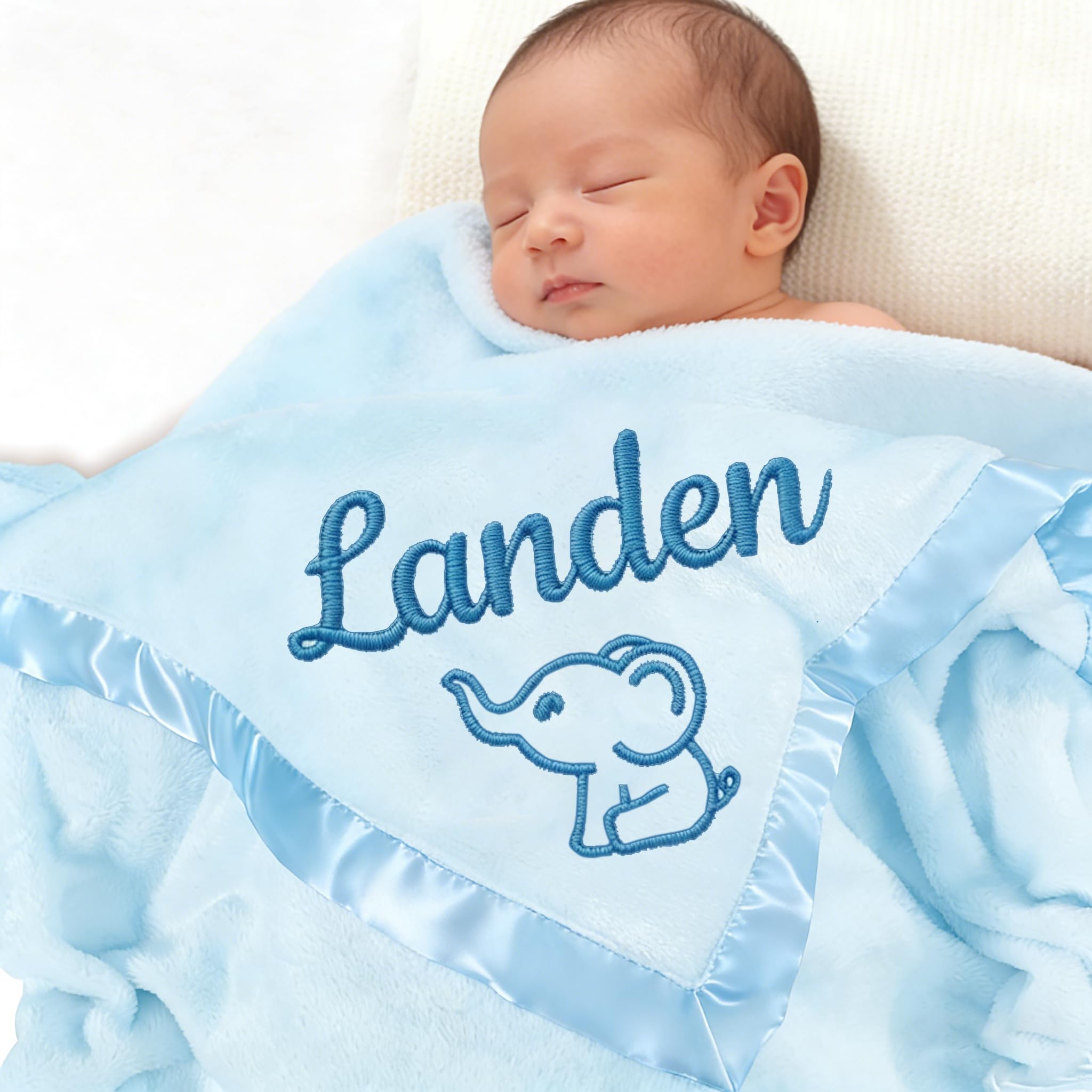 Personalized Baby Blanket with Embroidered Name,Custom Baby Receiving Blankets Soft Fleece Toddler Blanket for Newborn Baby Boy Shower Gifts -36" x 36" - 2