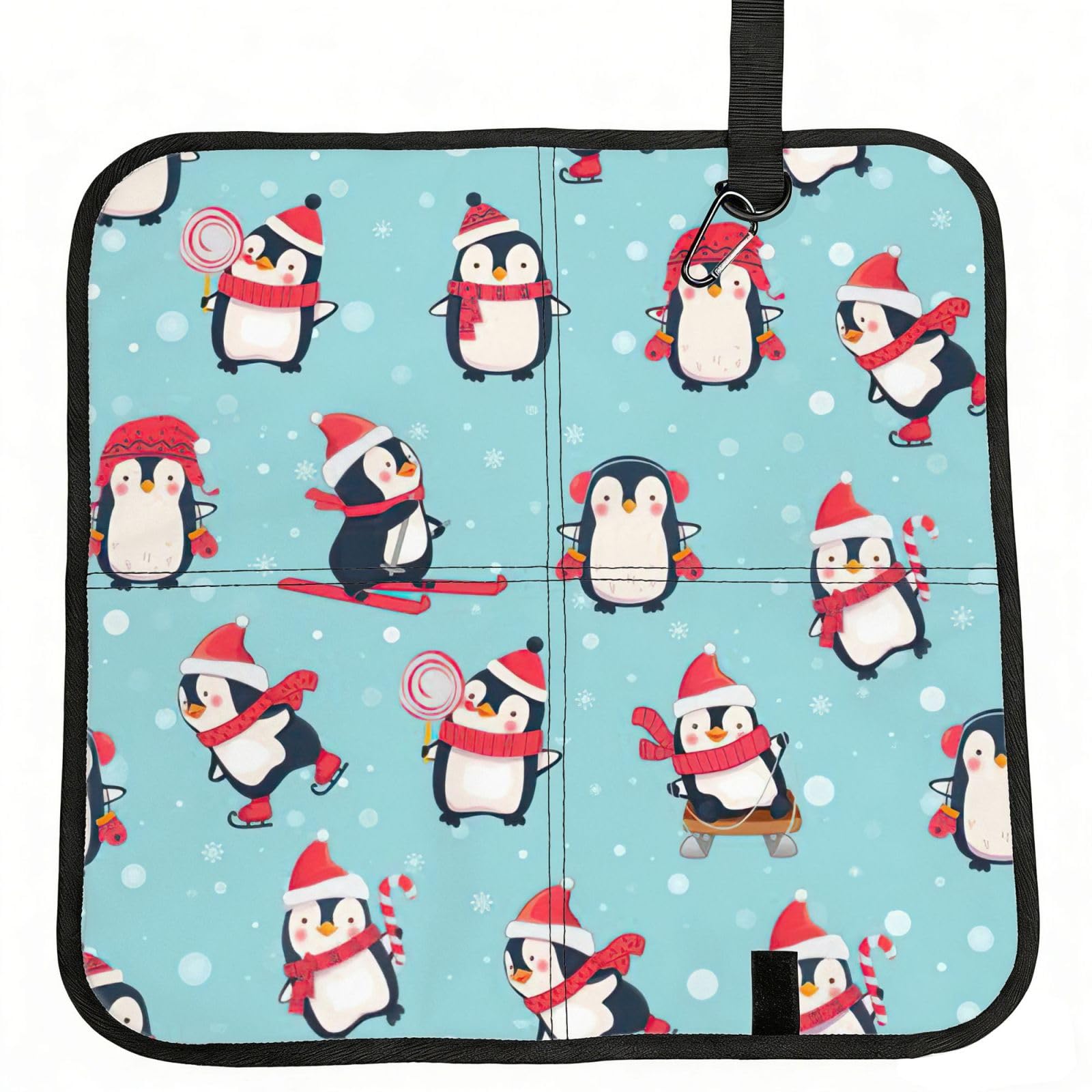bghdfa Winter Christmas Penguins Print Outdoor Sitting Mat Waterproof Oxford Cloth Seat Cushion Folding Foam Camping Seat For Picnic