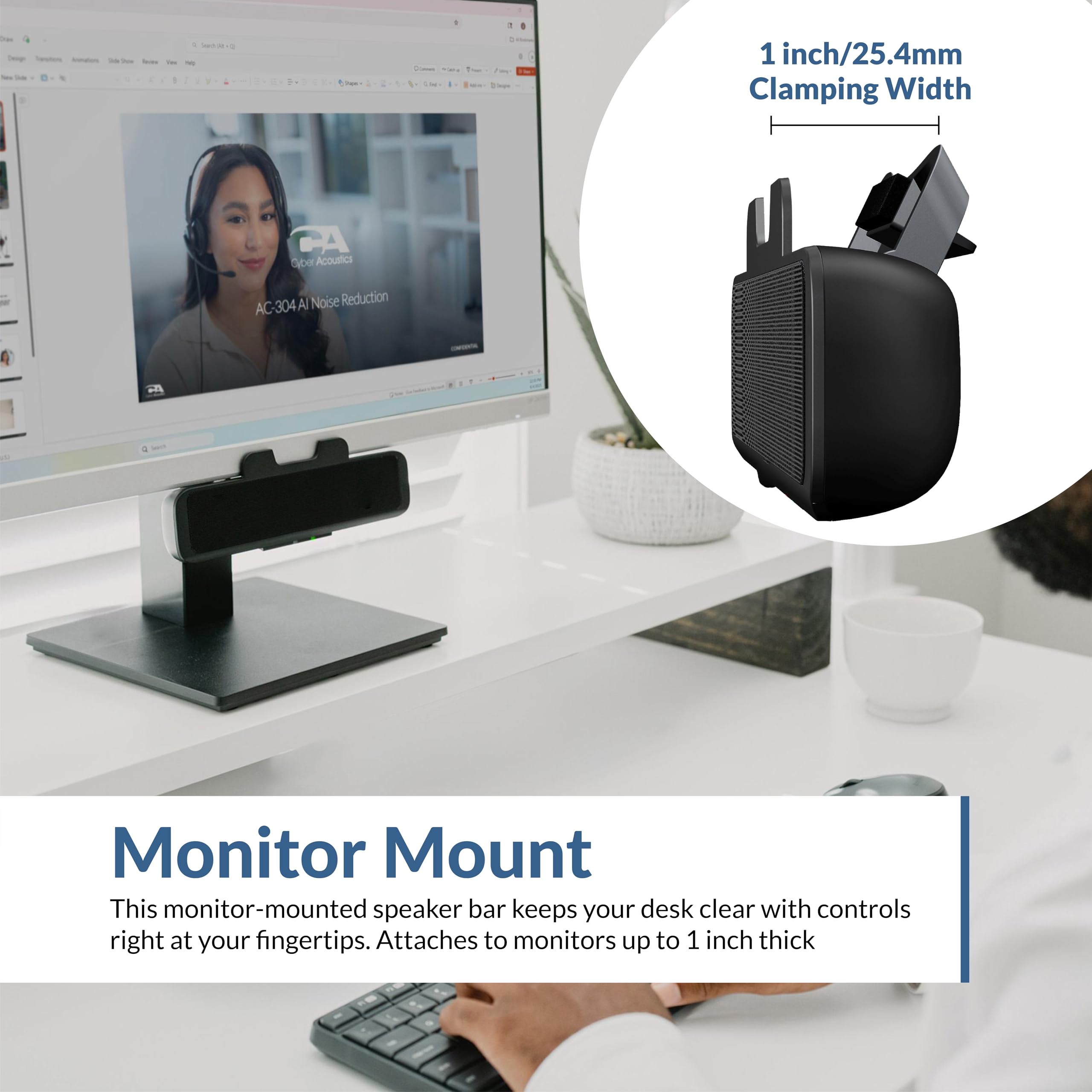 Cyber Acoustics CA-2890 USB Speaker Bar, 10W, Clip-On Monitor Mount Design — Amazon image 2