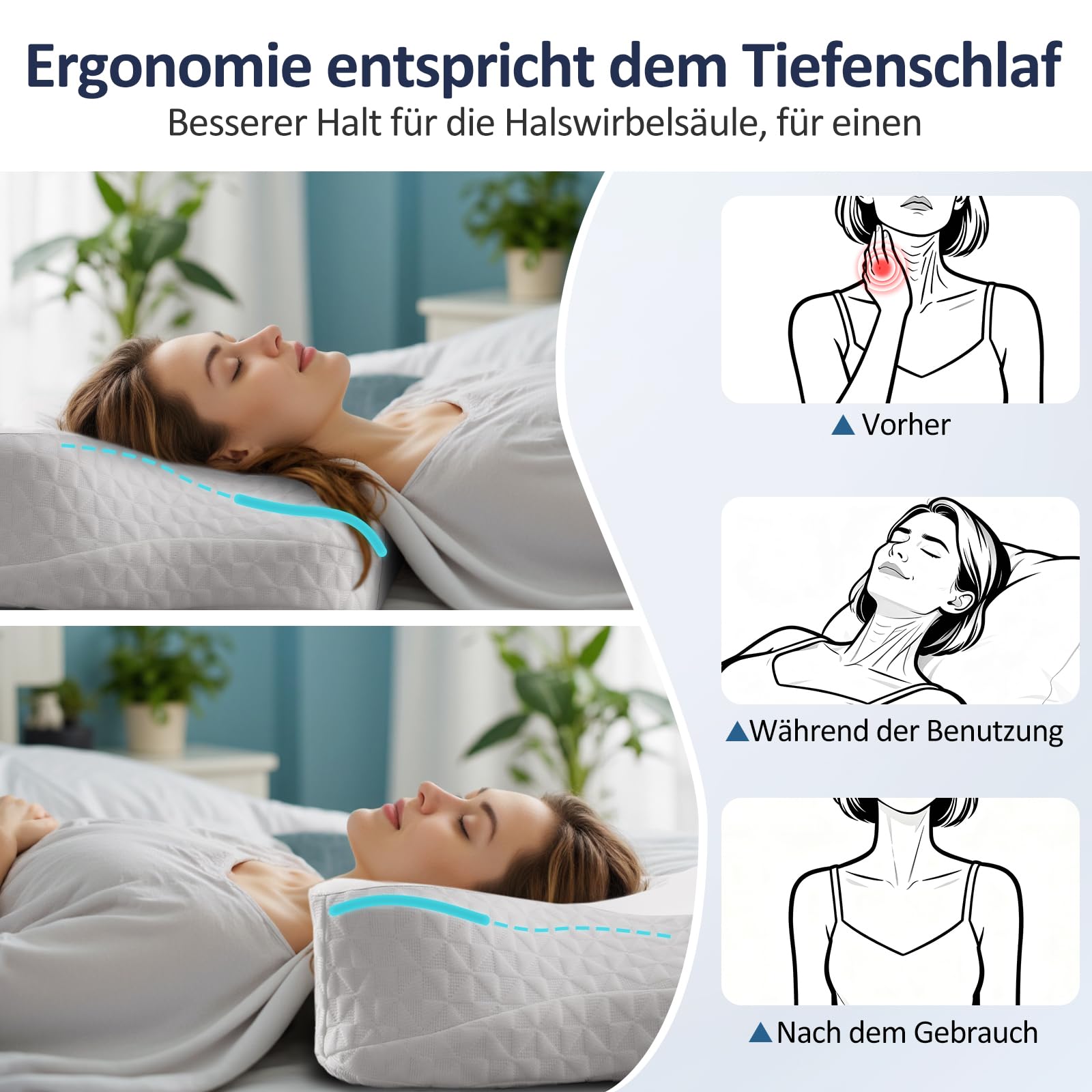 Howjoe Coussin orthopédique pour la nuque, ergonomique, en mousse à mémoire de forme, motif papillon, pour dormir sur le côté, le dos et le ventre, avec housse rafraîchissante lavable, dimensions 60 x
