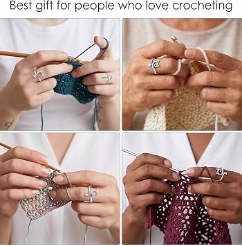 3 Pcs Crochet Rings for Fingers, Crochet Finger Yarn Holder | Adjustable Metal Open Yarn Guide Rings, for Cat Ears, Yarn-Ring for Crocheting