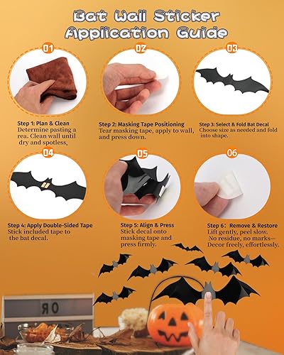 Miniatura 6 de 120 piezas de decoración de murciélagos de Halloween para interiores y exteriores, suministros de fiesta de Halloween, calcomanías 3D de murciélagos