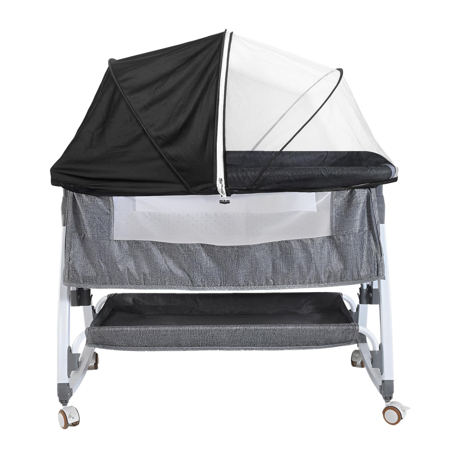 Bassinet Cover for Baby with Two Stage Zipper, Portable Bassinet Mosquito Net Cover,Crib Netting Mesh to Keep Pets Insects Out(Black and White Net)