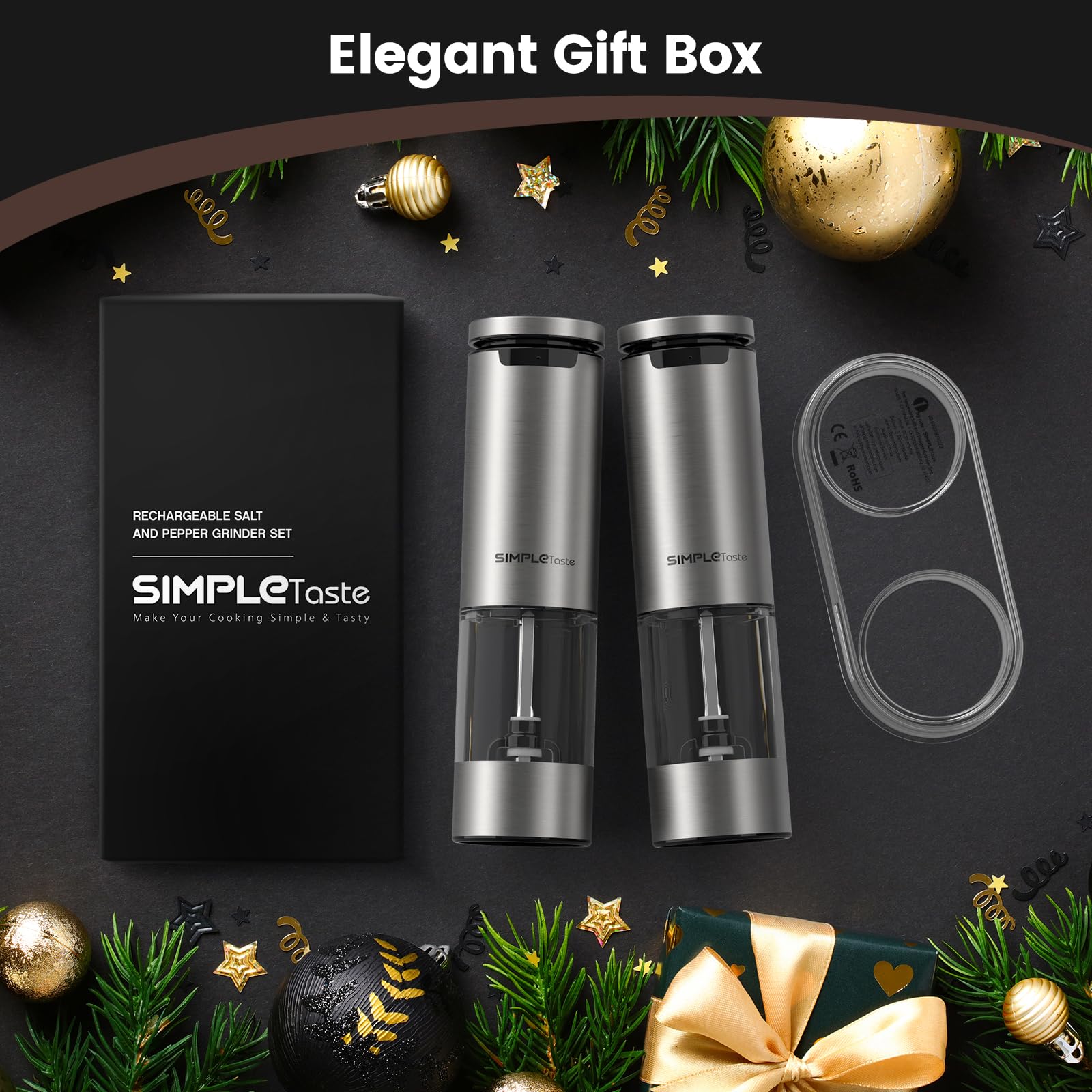 SIMPLETASTE Elektrische Peper en Zoutmolen Set, USB C Oplaadbaar, LED