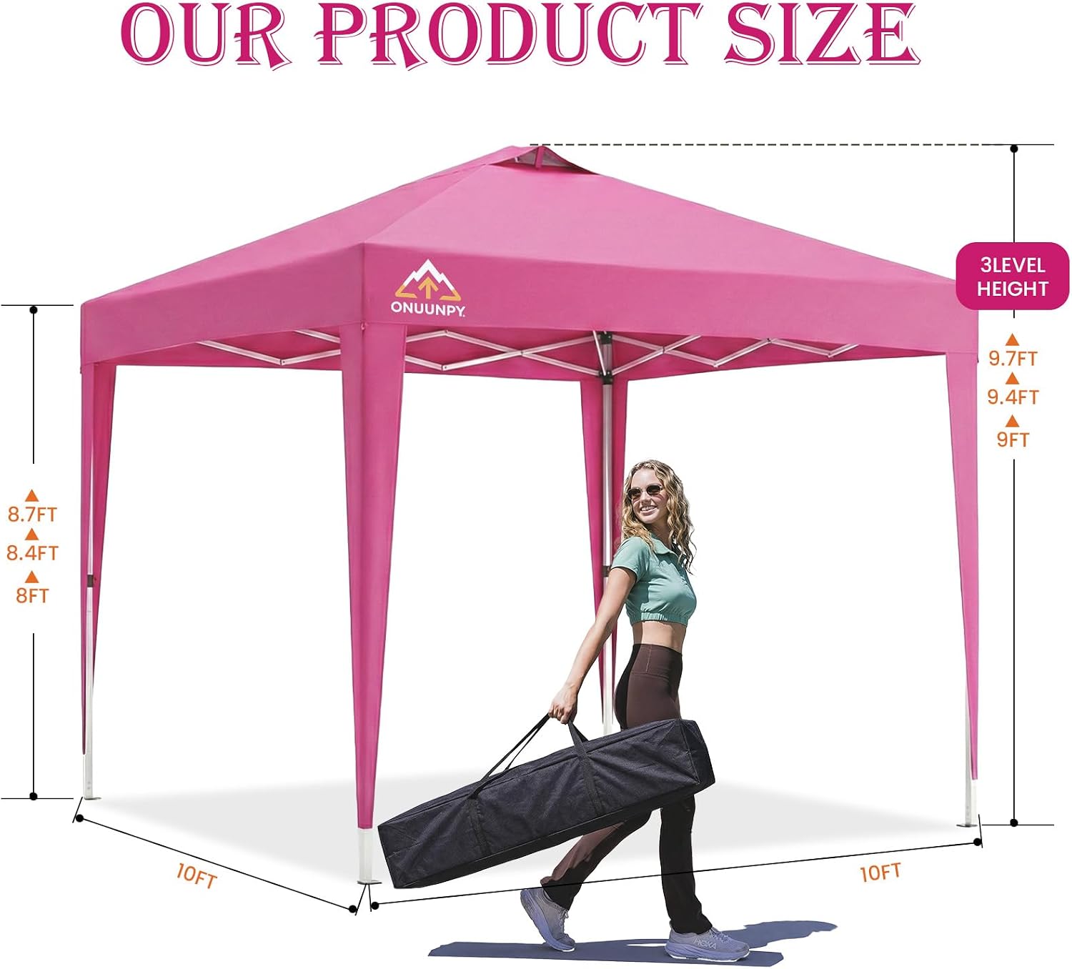 10x10 Pop Up Canopy Tent with 4 Removable Sidewalls&Sandbags,One Push Center Lock Instant Setup Outdoor Canopy for Game Day,Soccer Watch,Backyard Events,Tailgating,Vendor Booth&Sports Events - Pink