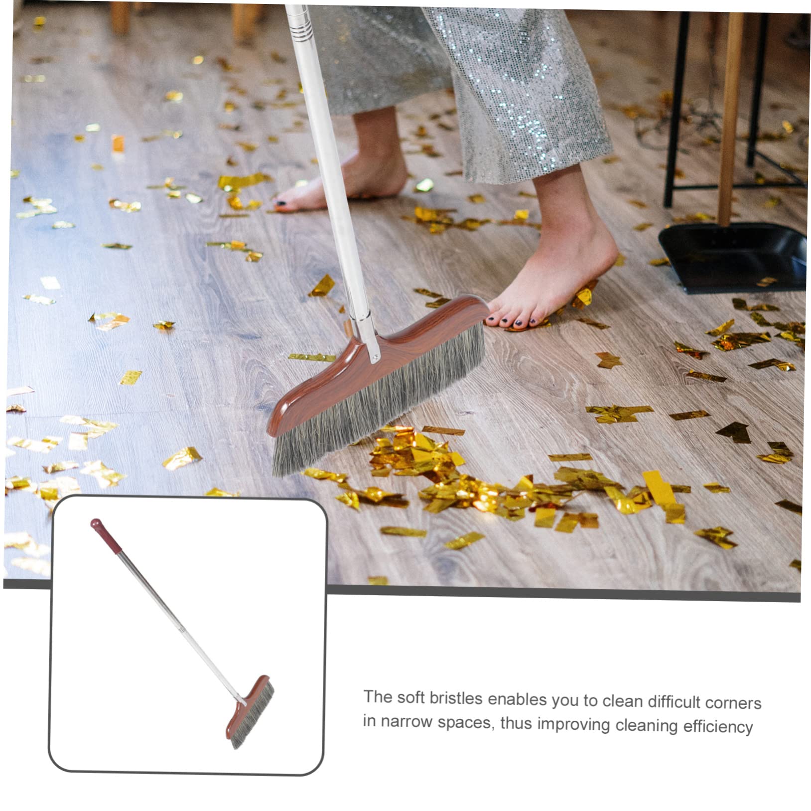 minkissy Splicing Wooden Broom Floor Broom Telescoping Broom Kitchen Broom Long Broom Camping Broom Soft Bristle Broom House Brooms for Sweeping Indoor Foldable Broom Cleaning Broom