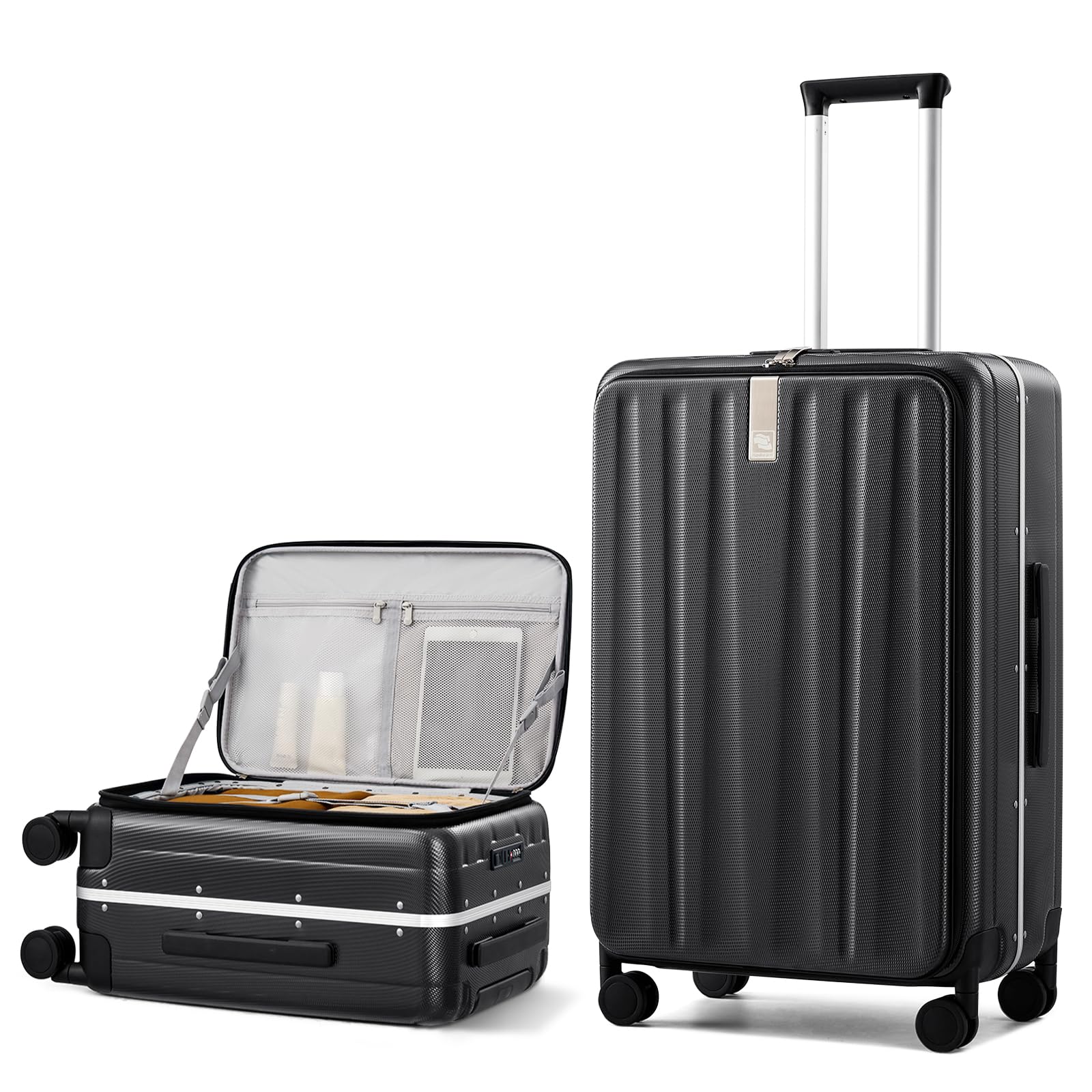 Hanke 26 Inch Large Checked Luggage PC Hard Shell Luggage Top Opening Travel Luggage Suitcases with Wheels for Woman Men.(Jet Black)