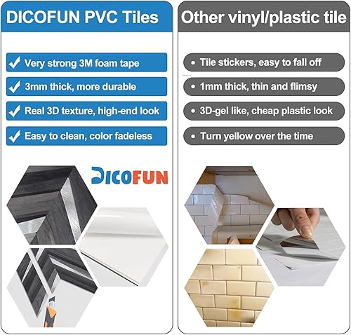 Miniatura 5 de DICOFUN Protector contra salpicaduras de 10 hojas de espiga para cocina, aspecto de madera negra y gris, PVC, mezcla de metal, Chevron Stick en