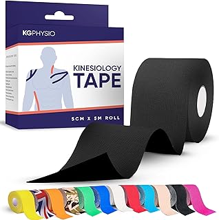 KG Physio Kinesiology Tape 5m Roll - Kinesio Tape for Joint and Muscle Support, Multipurpose KT Tape, Body Tape, Physio Tape, Sports Tape, Trans Tape, Athletic Tape - Black