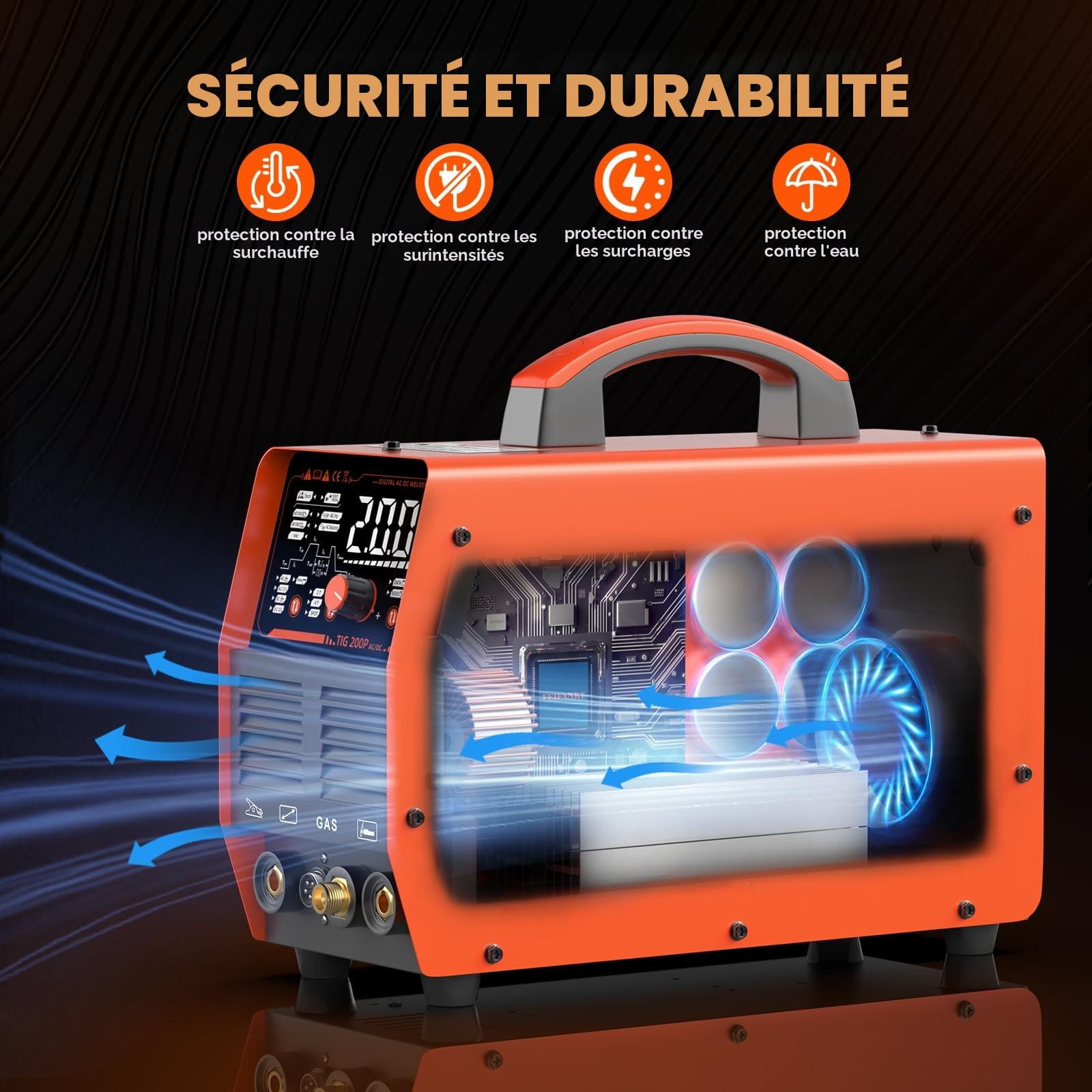 FEIFANKE Poste A Souder TIG AC DC 230V 200A IGBT Inverter Poste à Souder Pulsion Aluminium Poste à Souder 7 en 1 avec Affichage Digital LED et Torche WP26 TIG pour Inox Aluminium