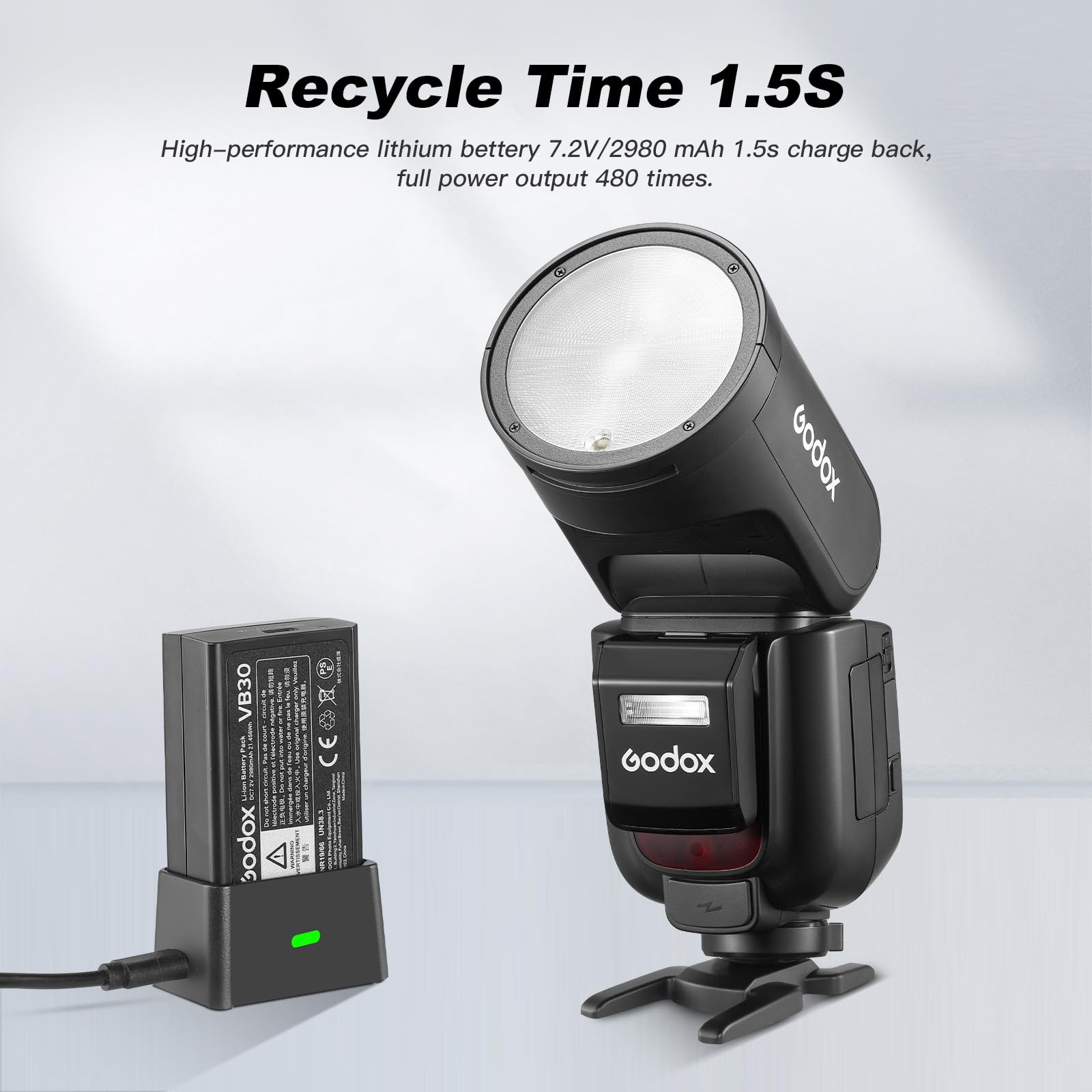 Godox VB30 Batterie Battery 7,2V/2980mAh pour Flash Rond Godox V1PRO C,V1PRO N,V1PRO S,V1PRO F,V1PRO O,et Flash V1,V860III,V850III ((2024) VB30)
