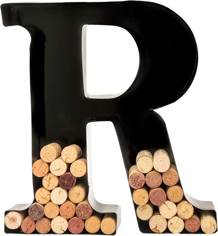 Will's Metal Wine Cork Holder - Letters A-Z | Home Bar & Wedding Decor, Wall Art, Wine Gifts - Large (R) Black