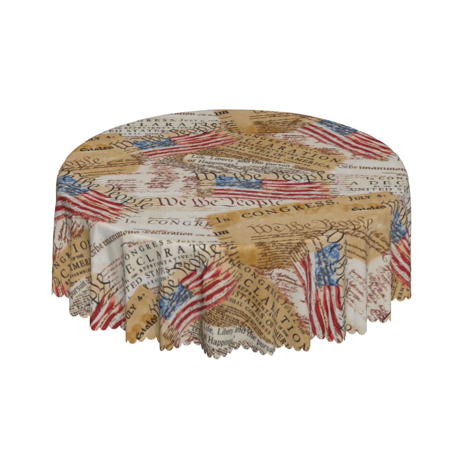 Lsjuee Declaration of Independence Patriotic Round Tablecloth 60 Inch Printed Washable Tablecloth for Dining Party Holiday Fall Home Decorative