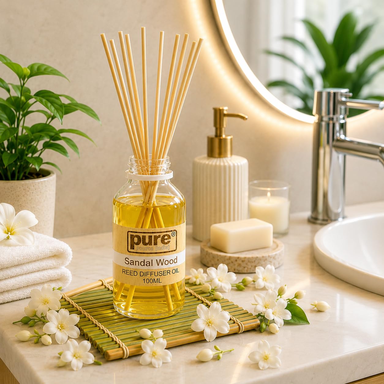 pure source india aroma reed diffuser refill sandalwood 100ml, 8 pcs reed stick coming free with this reed diffuser oil