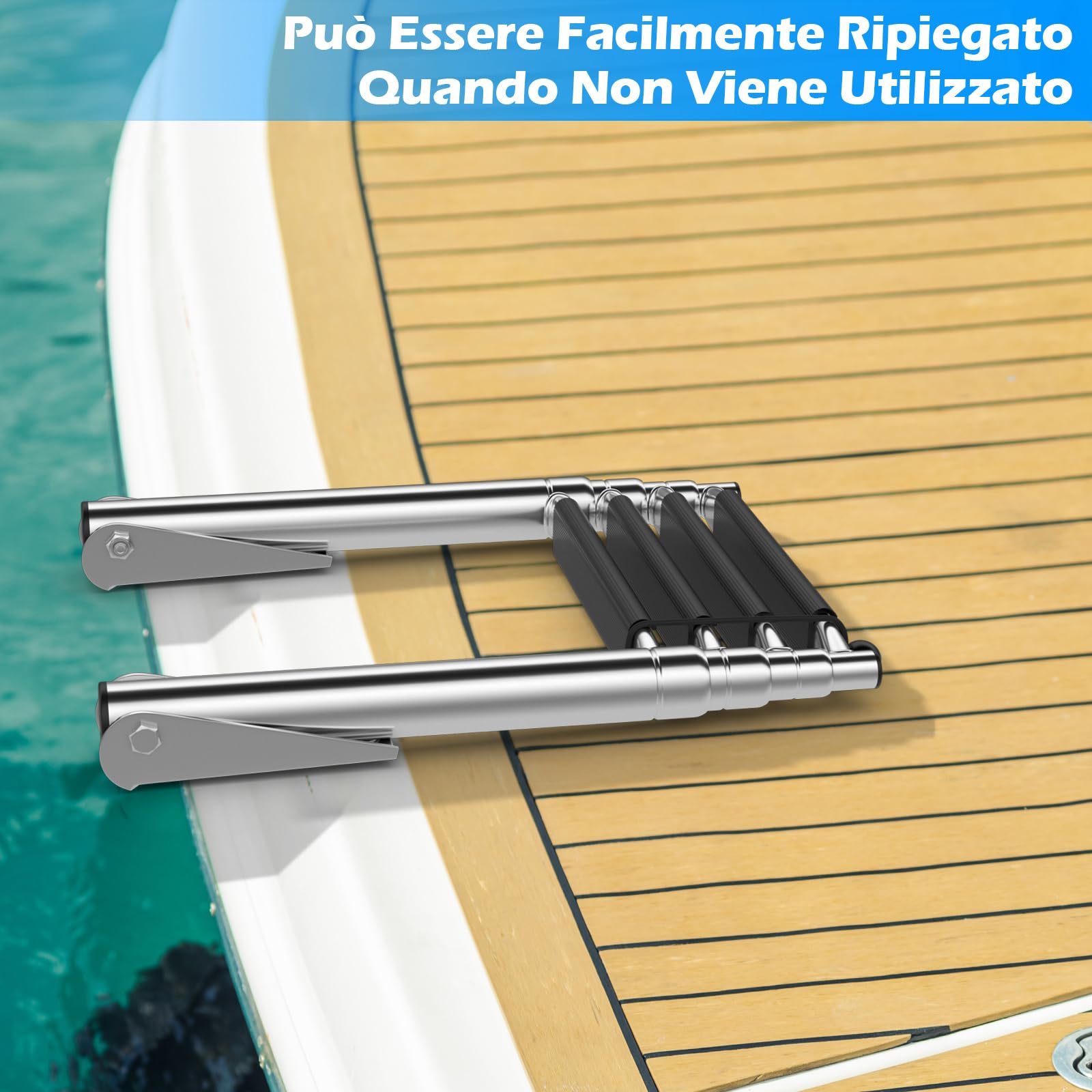 GYMAX Scala Telescopica in Acciaio Inox a 4 Gradini per Barca Pontone, Scala Piattaforma di Nuoto con Gradini Antiscivolo, Scala Estensibile Pieghevole per Barca, Carico di 227 kg