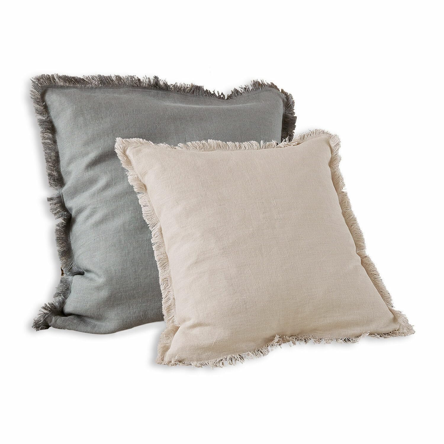 Loberon Kissenhülle 2er Set Quebo, edle Farbharmonie, Schlichtes Design, dekorative Fransenkanten, Kissenbezug, Wohntextilien, Wohn-Accessoires Leinen, grau/beige