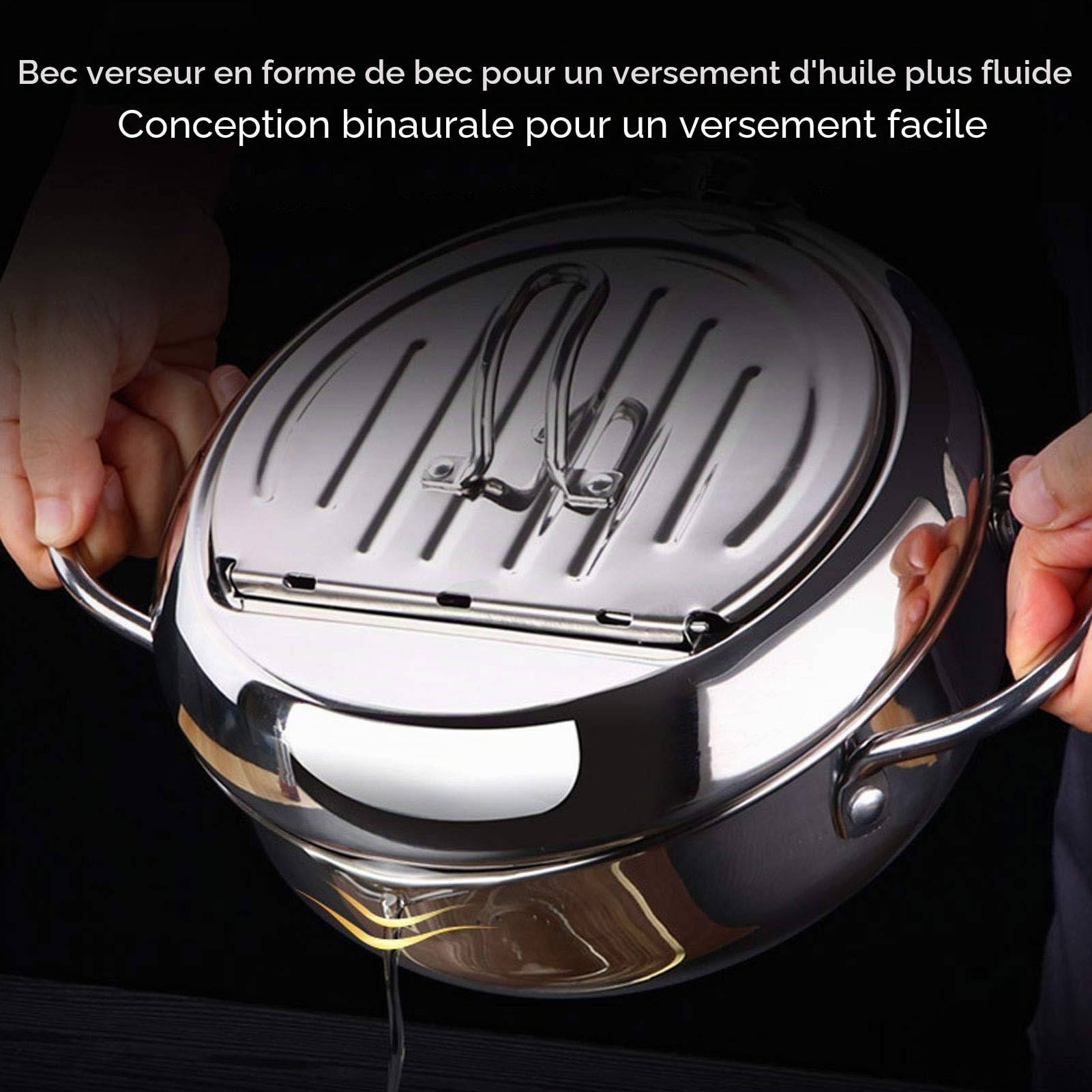 ciciglow Friteuse Tempura, marmite Japonaise avec Couvercle de marmite et ustensiles de Cuisine à Filtre à Huile (L 24cm)(Small 20cm)