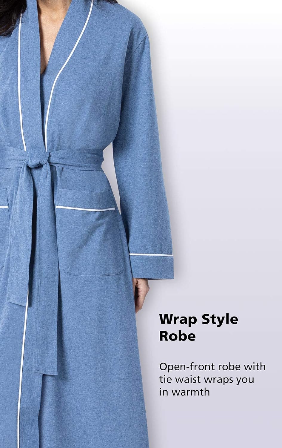 PajamaGram Long Bathrobes For Women - Womens Cotton Robe, 100% Cotton X-Small Heather Blue