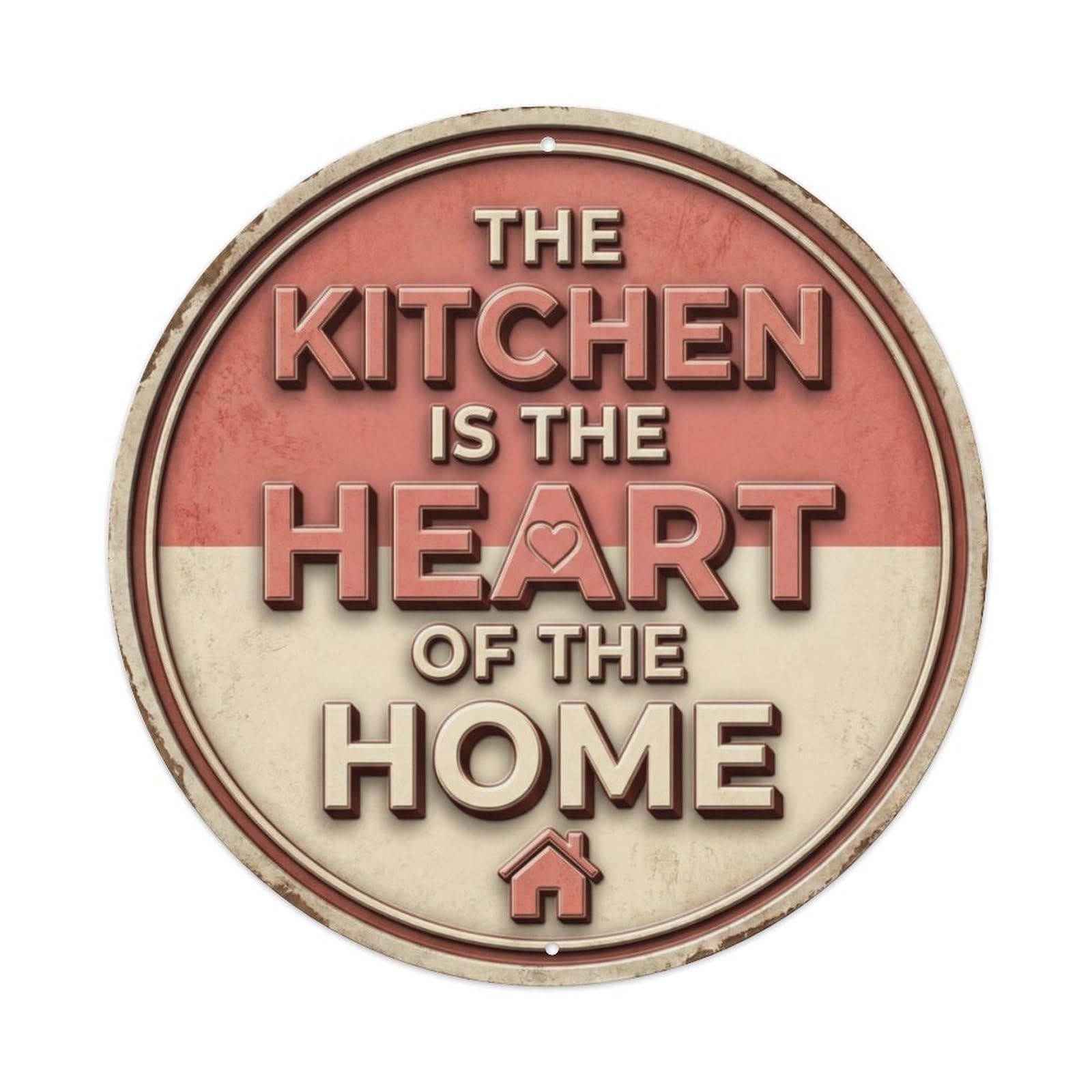 Fqcyn Style Kitchen Is Heart Home Nostalgic Dining Accessory Retro Slogans Metal Tin Sign Plaque Wall Decor For Cafe, Club Bar, Office, Home Garden Round Metal Poster 8X8inch