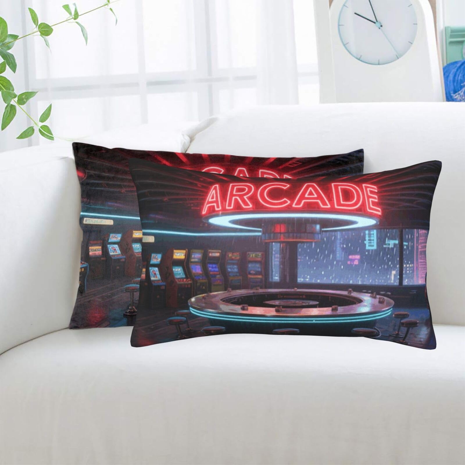 2 Pack Standard Pillowcases Sets, Ultra Soft Comfort Microfiber Plush Pillow Cases Neon Arcade Decorative Throw Pillow Cover with Hidden Zipper for Bedroom, Sofa, Couch,20"X30"