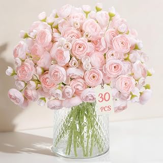 Alupssuc 30pcs Silk Ranunculus Artificial Flowers - Realistic Pink Mini Blooms for DIY Wedding Bouquets, Home Decor & Bridal Showers