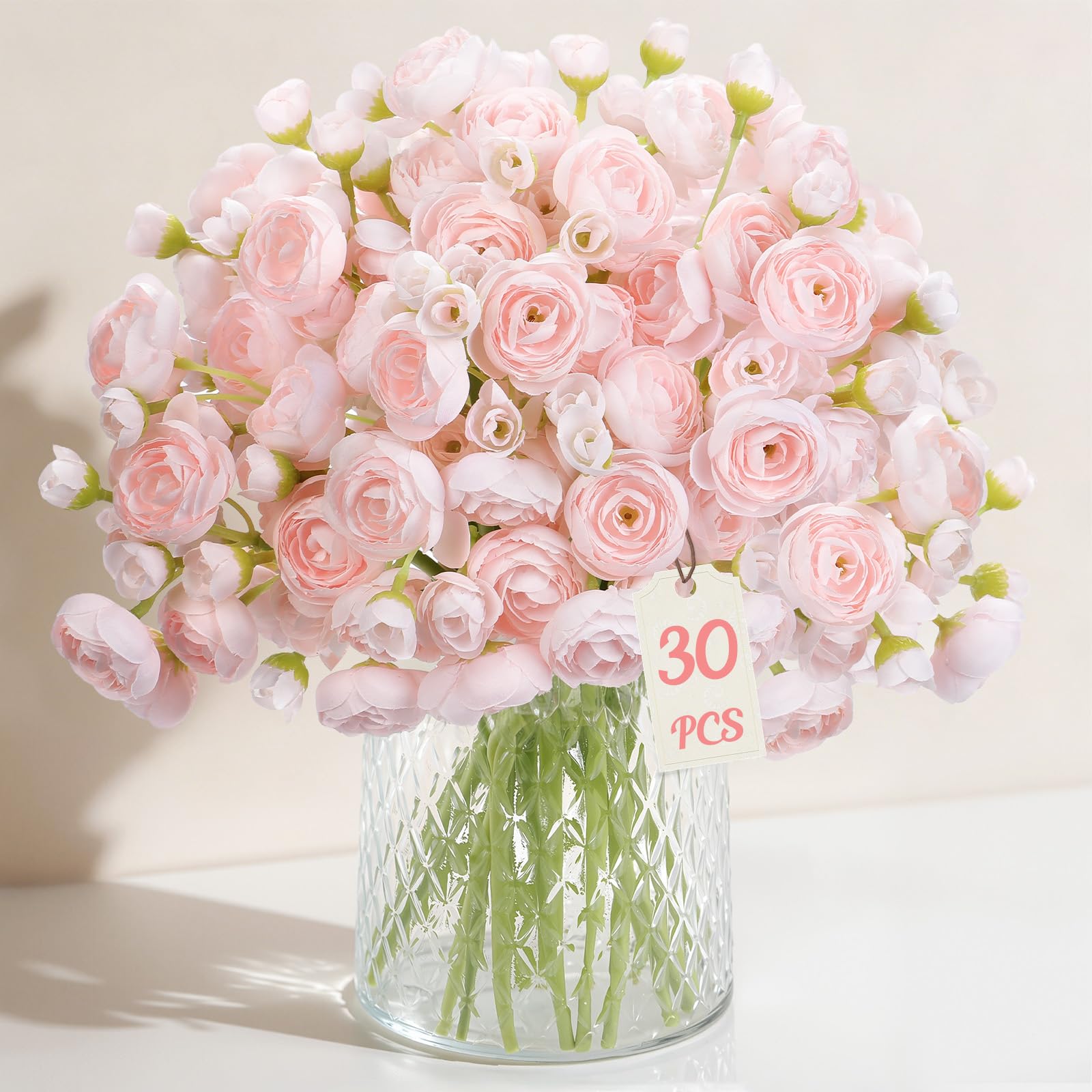 Alupssuc 30Pcs Ranunculus Shabby Blush