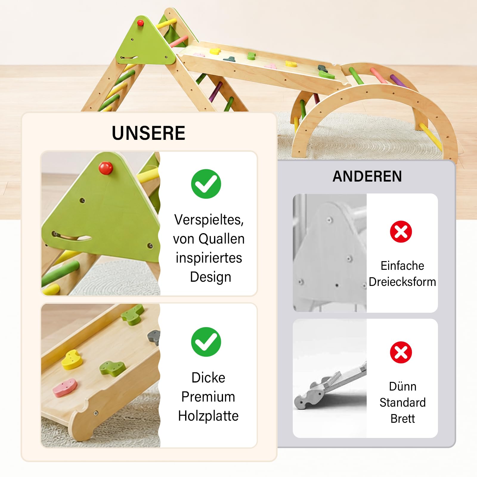 Klettergerüst Indoor Spielset 7-in-1 Klettergerüst mit Rutsche,Bogen für Kleinkinder und Kinder