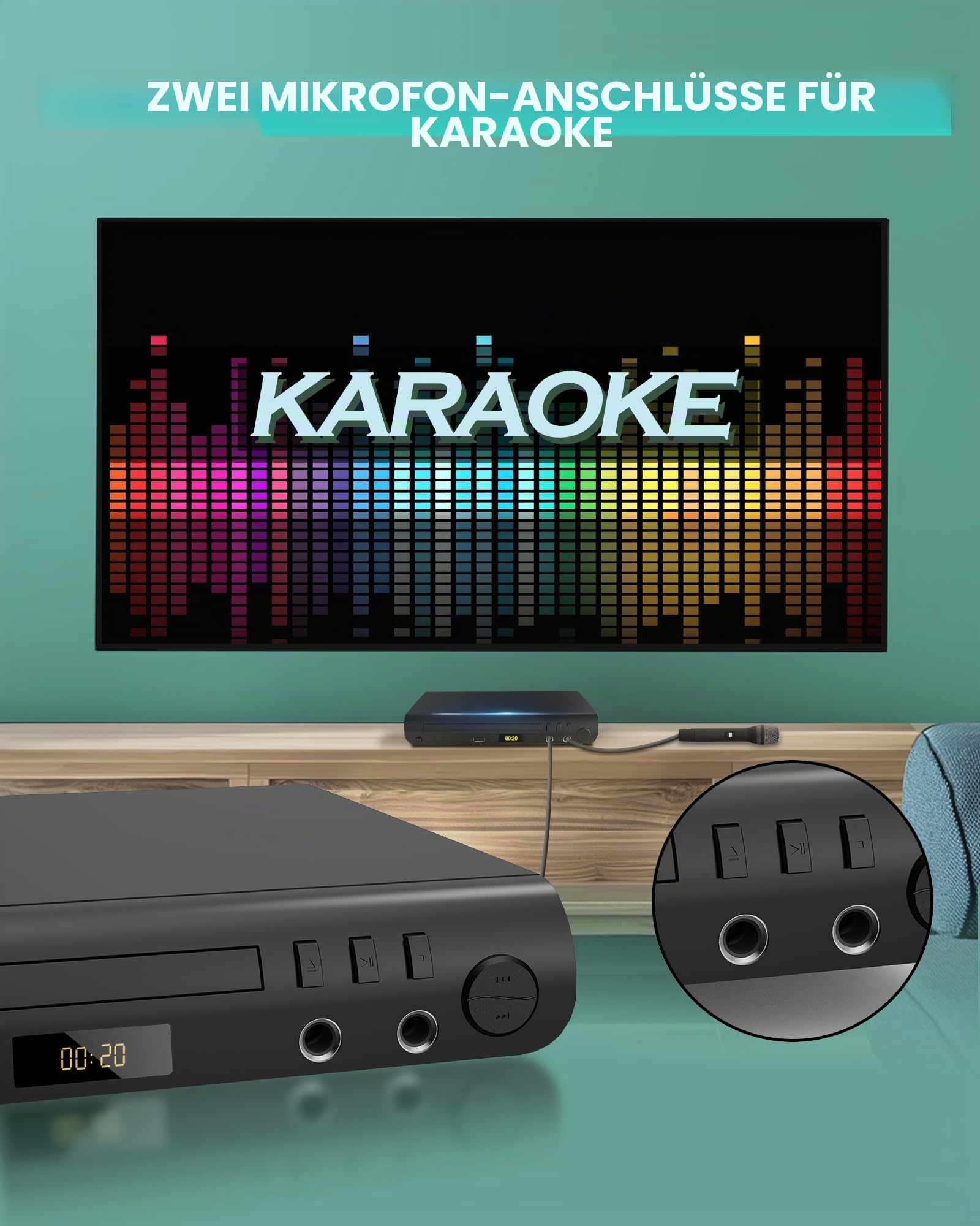 HDMI DVD Player für TV, Alle Region Free DVD Player mit Karaoke Ports und USB Eingang, PAL/NTSC Kompatibilität, Home CD Player mit HDMI und RCA/AV Kabeln