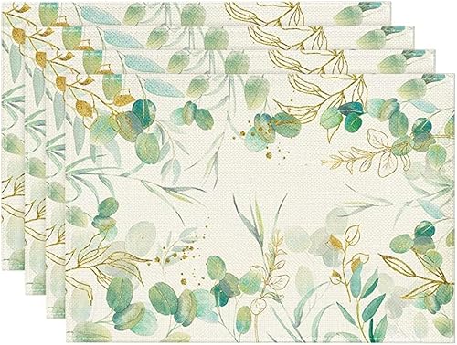 Artoid Mode Juego de 4 manteles individuales de eucalipto para mesa de comedor, 12 x 18 pulgadas, decoración de primavera, temporada de vacaciones,