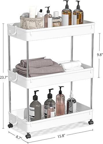 Miniatura 6 de Proarea Carrito de almacenamiento con ruedas, organizador de lavandería, carrito de cocina de 3 niveles, cesta de almacenamiento resistente, carrito